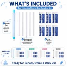 مجموعة أقلام محو قابلة للسحب، 1 قلم محو بضغطة + 5 عبوات محو بديلة + 6 محايات PVC، أداة محو دقيقة قابلة لإعادة التعبئة مع قبضة مضادة للانزلاق للطلاب والمدرسة والمكتب والرسم والتخطيط والتصحيحات اليومية - متعدد الألوان - مشاهدة 4