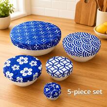 10pcs Reusable Bowl Covers, 5 Sizes, Elastic Fabric Material, Kitchen Storage Container Lids, Suitable For Fruit, Food, Leftover Dough, Bread Fermentation (Fashion Style) - Multicolor - View 7