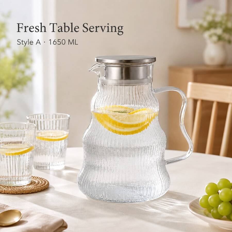 Glass Drink Pitcher With Metal Color Lid, Transparent Water Jug For Cold Drinks, Juice, Tea And Table Beverage Serving - Clear - View 1