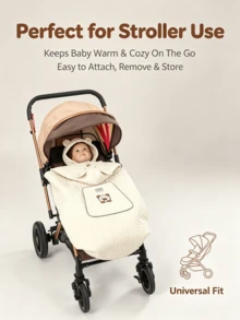 Autumn/Winter Baby Windproof Cape, Infant Carrier & Stroller Universal Fit, Quilted Padded With Warm Hand Pockets, Newborn Outdoor Wind-Blocking Warm Cloak - Champagne - View 3