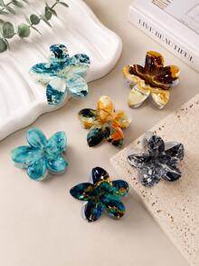 3PCS Gradient Ink-Splash Floral Hair Clip Set (Claw Clips) – Elegant & Minimalist Large Flower Hair Accessories For Women Perfect For Beach Vacations - Multicolor - View 5