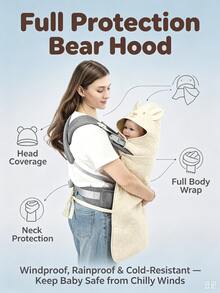Autumn/Winter Baby Windproof Cape, Infant Carrier & Stroller Universal Fit, Quilted Padded With Warm Hand Pockets, Newborn Outdoor Wind-Blocking Warm Cloak - Champagne - View 5