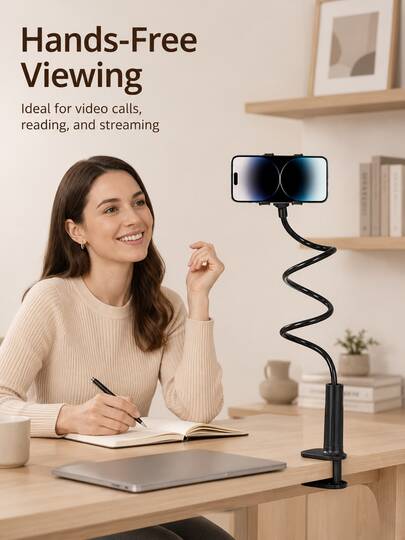 360° Universal Flexible Gooseneck Phone Holder, Slouchy Tablet Stand, Stable Anti-Shake Adjustable Angle, Clip-On Desktop Bedside Universal, Suitable For Watching Movies, Office Work, Learning, Can Be Used As Easter, Ramadan, Mother's Day, Father's Day Holiday Gift, For Digital Enthusiasts, Minimalist Solid Color Design, 70cm Length