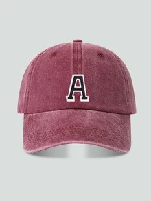 1pc Customized A-Z Letter Washed Vintage Baseball Cap, Burgundy Soft Top Dad Hat, Spring/Autumn Unisex Streetwear Y2K Retro - Burgundy - View 32