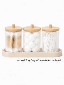 Cotton Swab Holder Set – Bathroom Organizer, Round Cotton Swab Holder With Tray, Apothecary Jar Container Set With Lids - View 13