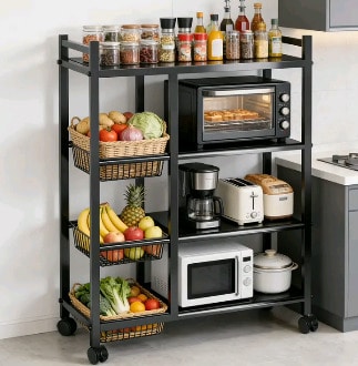 "Etagere de Cuisine en Metal 4 Niveaux avec Roues Universelles Chariot Robuste Organisateur Mobile Multi-Niveaux pour Cuisine Garde-Manger Garage et Rangement Domestique Interieur"