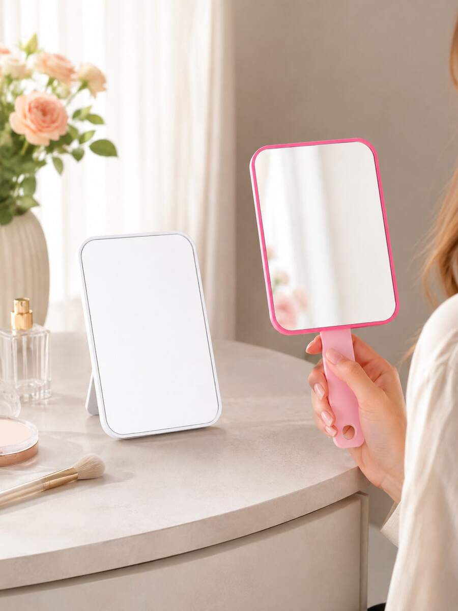 1pc Foldable Makeup Mirror With Stand, Portable High-Definition Desktop Vanity Mirror, Adjustable Angle Rectangular Tabletop Makeup Mirror, Suitable For Women And Girls, Bedroom, Dorm, Office And Daily Makeup Travel Portable Mirror - Multicolor - View 1
