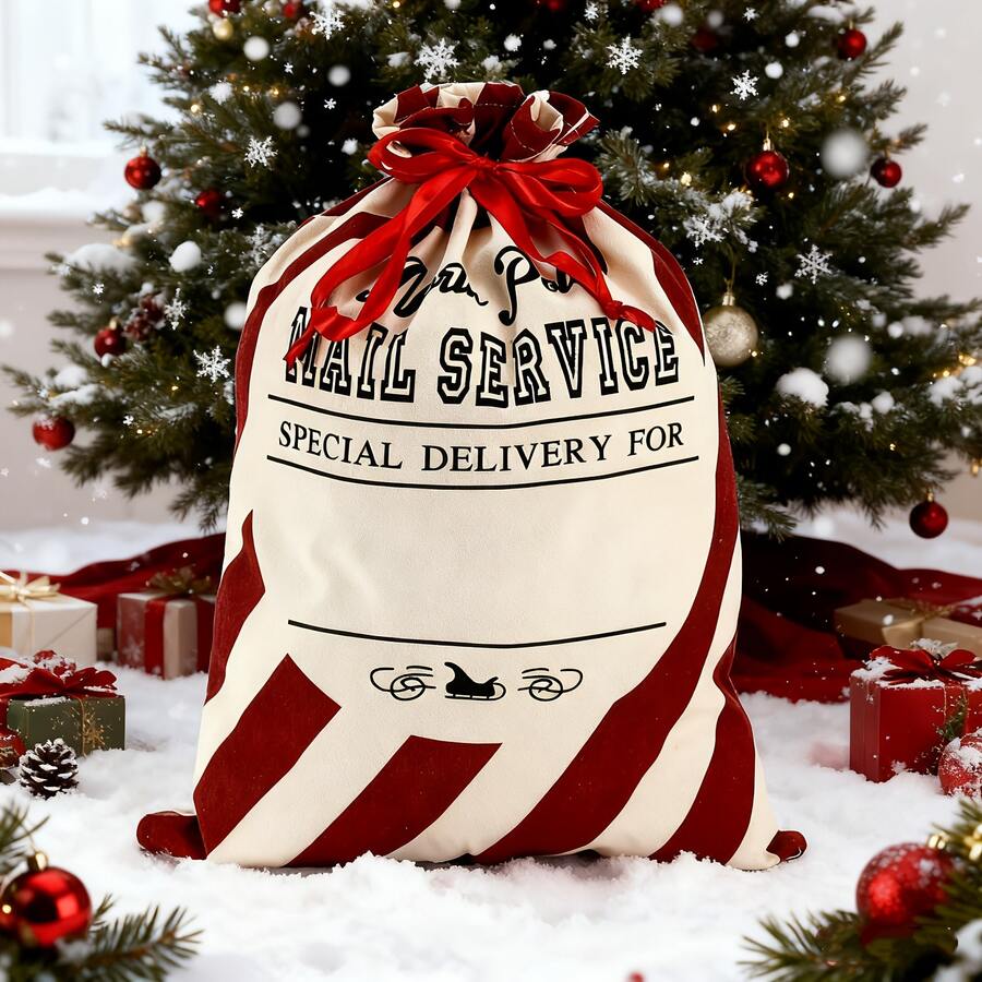 Large Christmas Santa Sack, 27inch Large Christmas Canvas Gift Bag With Drawstring, Reusable Personalized Best Gift, For Xmas Package Storage, Christmas Party Supplies Favors - Red - View 1