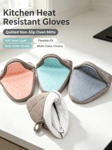 Thick Double‑Layer Heat Resistant Oven Gloves, Fish Embossed Silicone Non‑Slip Oven Mitts, Heat‑Proof Kitchen Protective Gloves For Baking Oven Microwave Use - Multicolor - View 4