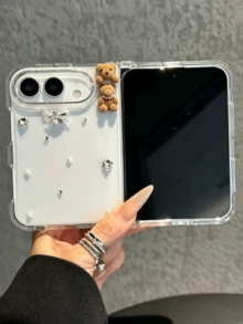 Luxury Rhinestones Cute Bear Clear Acrylic Hard Phone Case Compatible With IPhone Duo Simple Ultra Thin Protective Cover Compatible With Apple 18 Ultra Fold Minimalism Shock‑Proof Back Cases - Bear Rhinestone - View 1