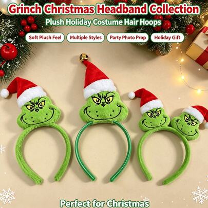 The Grinch 1pc Christmas Plush Headband, Funny Green Monster Design, Soft Plush 3D Christmas Hat Headband, Christmas Party Cosplay Costume, Holiday Selfie Photo Accessory, Christmas Stocking Filler Small Gift Holiday Present