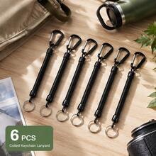 Multifunctional Elastic Retractable Key Lanyard With Quick-Release Carabiner + Metal Key Ring, Outdoor Fishing Camping Daily Commute Anti-Loss Key Tool Chain - Black - View 7