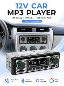 1 Din Car Radio Stereo Digital Bluetooth FM Audio Music USB/SD Card Input, With Dashboard AUX Input 12V MP3 Multimedia Player - A - View 2