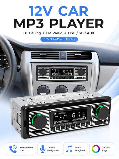 Radio de coche 1 DIN con estéreo digital Bluetooth FM audio música USB / SD con entrada auxiliar en el salpicadero 12V reproductor multimedia MP3