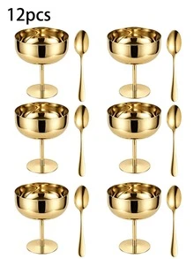 6/4/1pc Stainless Steel Ice Cream Cup, Creative Gold High-Foot Ice Cream Cup, Stackable, Easy To Store And Clean, Suitable For Home, Restaurant, Pudding, Party, Dessert Tableware - Multicolor - View 13