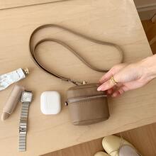 Women Small Neck Pouch, Litchi‑Grain PU Mini Cylinder Coin Purse, Portable Lipstick Earbud Storage Crossbody Bag - Multicolor - View 9