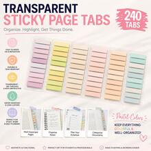 240 Buah Stiker Halaman Transparan Pastel 10 Warna, Stiker Indeks yang Dapat Ditulis dan Dipindahkan, Penanda Halaman Berwarna & Stiker Buku untuk Memberi Anotasi pada Buku, Buku Catatan, Perencana, Catatan Belajar, Dokumen, Perlengkapan Sekolah, Perguruan Tinggi, Kantor & Pengorganisasian Harian - Satu-Ukuran - View 1