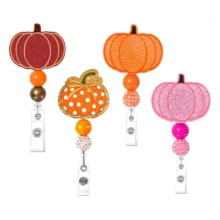 1pc Colorful Pumpkin Beaded Acrylic Retractable Rotating Medical Badge Reel ID Holder, Halloween Costumes For Women, Halloween - Multicolor - View 1
