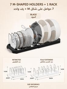 1pc Small Space Kitchen Expandable Pot & Pan Organizer, Adjustable M-Shaped Metal Divider Rack, Fits Pots, Skillets, Lids, Plates And Bowls, Space-Saving Cabinet, Drawer Or Countertop Storage, Kitchen Organizer - White - View 13