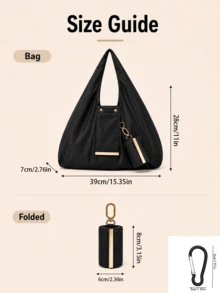 Túi tote đeo vai nylon nhẹ có móc khóa gấp gọn, túi mua sắm tái sử dụng dung tích lớn, phù hợp đi làm hàng ngày, đi siêu thị, du lịch, chạy việc ngoài trời và dùng thường ngày phong cách casual - Nhiều màu - Xem 10
