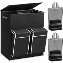 1pc 180L 4-Compartment Laundry Basket With Lid, Foldable Storage Organizer, Suitable For Delicate Clothes, Socks, Underwear, Double-Layer Extra Large Capacity Dirty Clothes Sorting Bin, For Bedroom, Bathroom, Home Storage - Multicolor - View 11