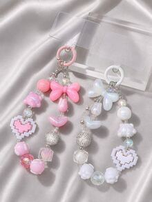 1pc Macaron Sweet Y2K Beaded Phone Wrist Strap, Bow Bear Pixel‑Heart Rhinestone Mixed Universal Phone Charm Lanyard Pendant For Phone Case Camera Key Handbag - Multicolor - View 2
