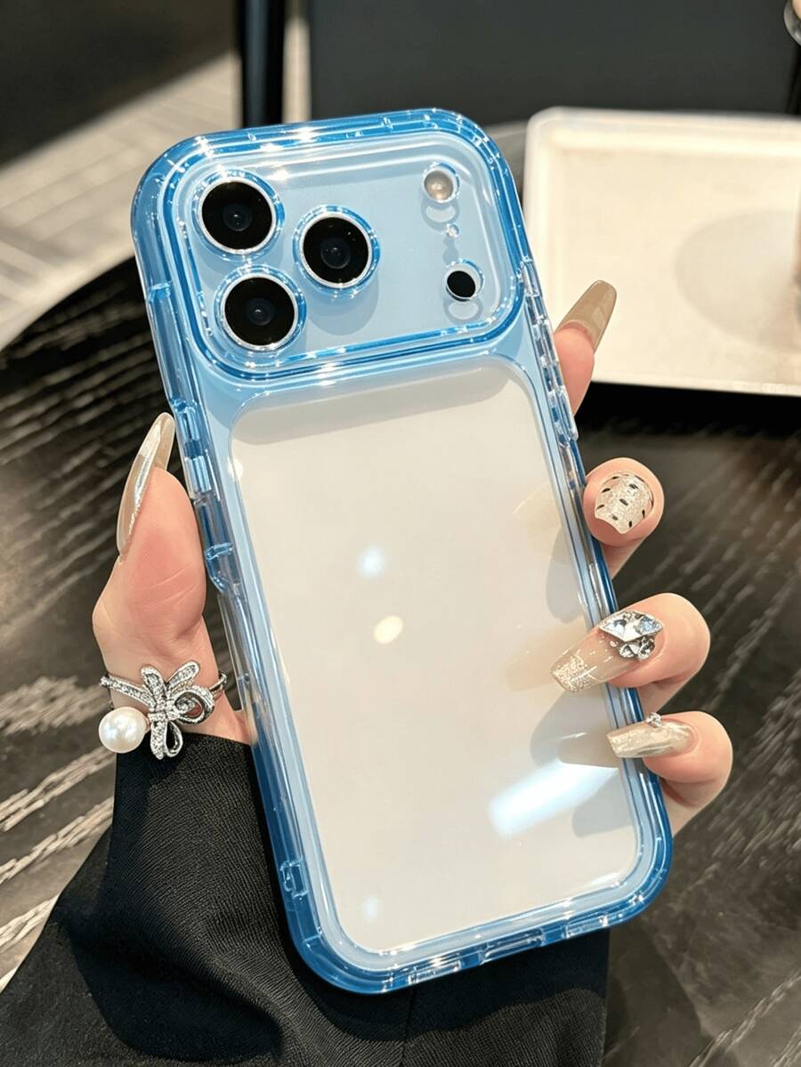 透明手機殼搭配彩色防撞邊框,適用於 iPhone 17 Pro Max、17、16、15、14、13、12、11 Pro Max,透明防震加固護角保護套,糖果色薄型手機殼 - 透藍 - 查看 1