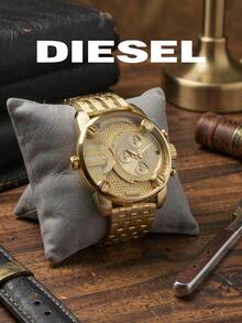 Diesel DZ7287 Men's Large Dial Watch Gold Steel Band Dual Time Zone Three-Eye Chronograph Fashion Wristwatch - Gold - View 2