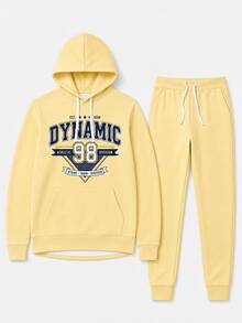 Men's 2 Pieces Set, College Style Vintage Letter & Number Print Hoodie And Drawstring Joggers, Casual Sports Outfit - Multicolor - View 3