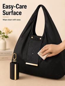 Túi tote đeo vai nylon nhẹ có móc khóa gấp gọn, túi mua sắm tái sử dụng dung tích lớn, phù hợp đi làm hàng ngày, đi siêu thị, du lịch, chạy việc ngoài trời và dùng thường ngày phong cách casual - Nhiều màu - Xem 5