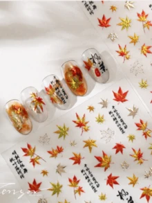 1 Metal Autumn Atmosphere, Forest Style Maple Leaf Nail Art Charm Sticker, New Chinese Maple Leaf Seal Calligraphy Nail Art Sticker - Multicolor - View 10