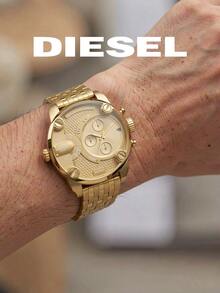 Diesel DZ7287 Men's Large Dial Watch Gold Steel Band Dual Time Zone Three-Eye Chronograph Fashion Wristwatch - Gold - View 4