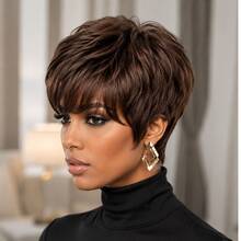 Wig Pendek Rambut Manusia Model Pixie Tanpa Lace Front 1B, 4#, 99J Rambut Manusia Brasil Kepadatan 150% Wig Pixie Rambut Manusia Wig Pendek Berlapis dengan Poni untuk Penggunaan Sehari-hari - MultiWarna - View 13