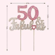 Pink Rhinestone 50 & Fabulous Cake Topper, Sparkling 50th Birthday Cake Decoration With Heart For Women, Party, Anniversary & Celebration - Style a - View 3