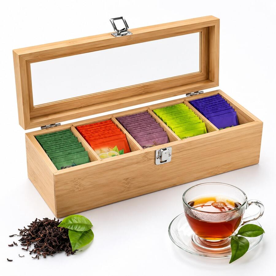 Vmingo 5-Compartment Kitchen Organizer Box For Bags - Apricot - View 1