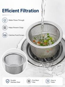 2pcs Stainless Steel Kitchen Sink Strainer Basket, Fine Mesh Drain Filter, Filters Food Residue And Debris, Rust-Proof Reusable, Easy To Clean, Suitable For Daily Use Kitchen Sink Filter - Multiple Styles - View 5