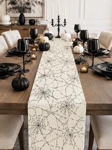 1pc-Halloween Spider Web Table Runner, Gothic Web Print Dining Table Decor For Halloween Party, Fall Home, Kitchen & Dining Room Decoration - Multicolor - View 13