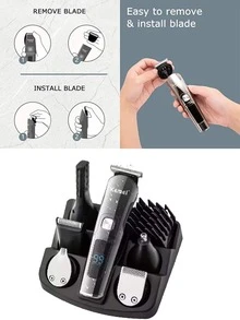 Kemei Set Alat Cukur Rambut Pria 6-in-1, Pemangkas Jenggot, Alat Cukur Listrik Tahan Air, Perlengkapan Perawatan Multifungsi, Cocok untuk Memangkas Rambut Wajah, Jenggot, Tubuh, Telinga, dan Hidung, Sempurna untuk Penggunaan Sehari-hari di Rumah dan Saat Bepergian - Perak - View 6