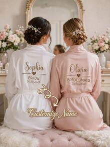 Custom Satin Bridal Robe, Half Sleeve Design, Custom Bridesmaid Bridal Robe, Custom Bridal Robe, Bridesmaid Getting Ready Robe, Size M/L/XL/XXL - Multicolor - View 1