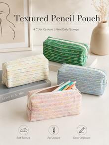 Sweet Striped Pencil Case, Colorful Bubble Gauze Woven Fabric Stationery Storage Bag, Large Capacity Zipper Pencil Pouch, Soft Texture Decorative Accessory, Suitable For Pens And Pencils, Students Back To School Study Desk Home Office Holiday Use - Multicolor - View 3