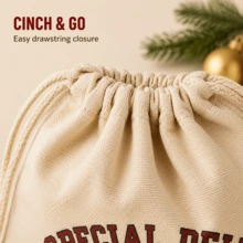 Custom Photo Christmas Drawstring Bag, Personalized Name Gift Bag, Holiday Snowman Style, Customizable Holiday Storage Bag, Customizable Christmas Gift - Apricot - View 3