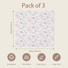 3件組嬰兒紗布毯，新生兒純棉透氣柔軟包巾，大尺寸 38 X 40 英吋，拍嗝巾，嬰兒洗禮必備用品 - 粉紅火烈鳥-3件裝 - 查看 5
