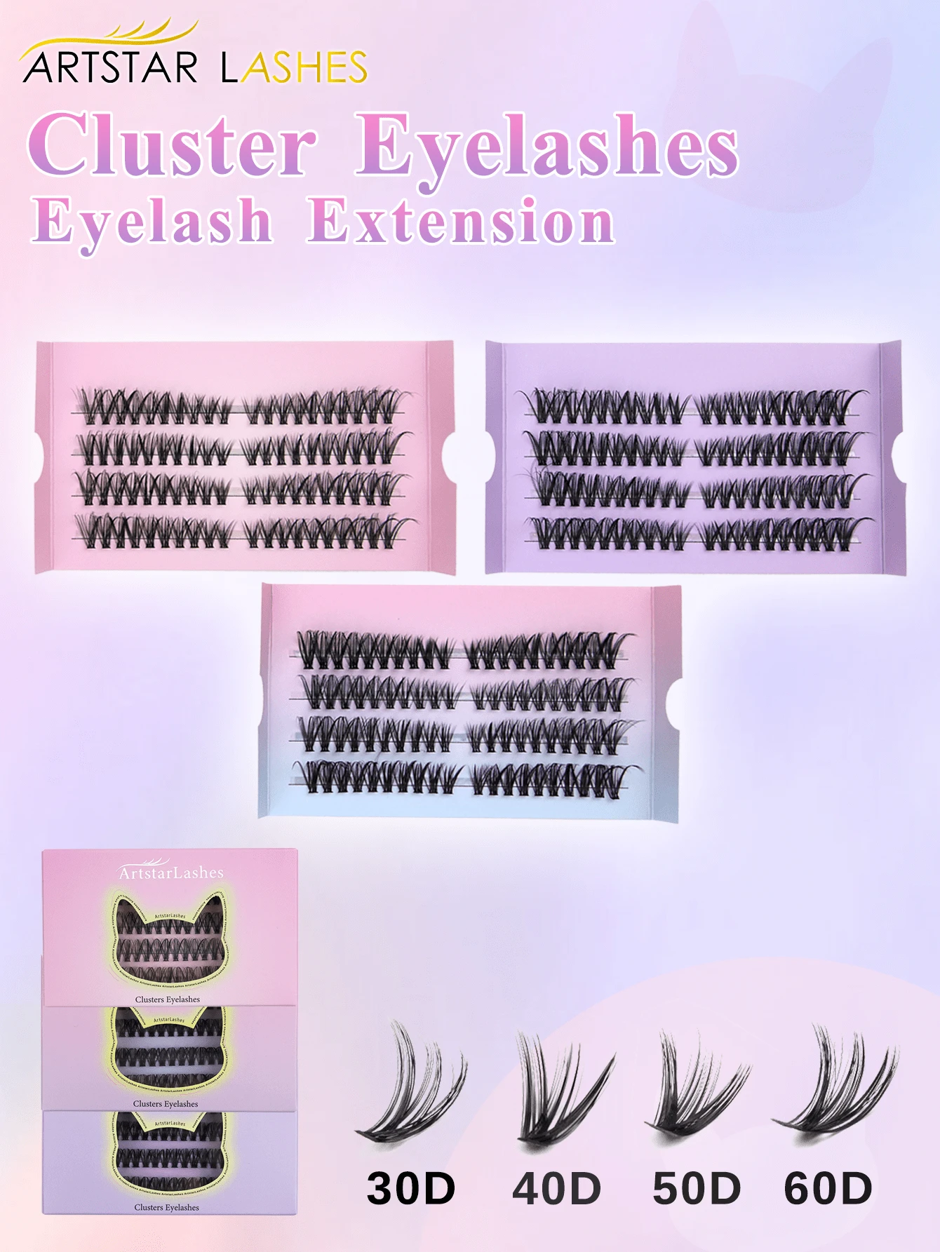 4 Pairs Spiky Lash Clusters, Thick Lash Tufts With Pointed Tips, Wispy Cluster Lash Extensions, D Curl Individual Lashes, 30D/40D/50D/60D Fluffy Lash Clusters, DIY Lash Look, Individual Lashes - View 1