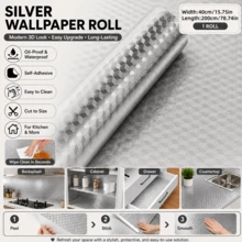 Papel de aluminio autoadhesivo ancho a prueba de aceite para cocina, película resistente al calor e impermeable para salpicadero, fregadero, encimera, gabinete, cajón & pared de cocina - Plateado - Ver 22