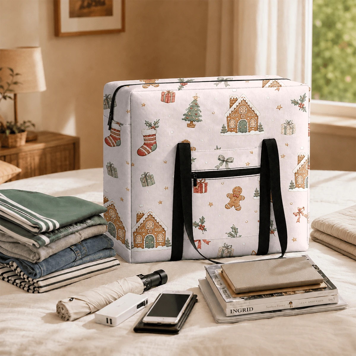 1pc Christmas Multi-Function Foldable Travel Organizer Bag, Shoulder Bag, Hand Luggage Bag, Trolley Bag, Large Capacity Portable Travel Storage Bag - View 1