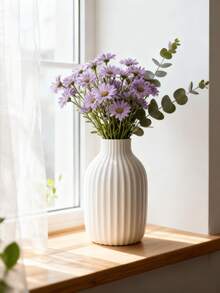 1pc Modern Vertical Textured Vase Minimalist Tabletop Flower Vase Decor - Multicolor - View 5