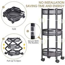 1 Pc No‑Installation 3‑Tier Round Rolling Storage Rack, Foldable Metal Basket Body, Equipped With Universal Casters, Unfold And Use Right Out Of The Box, Suitable For Kitchen, Bathroom, Living Room, Bedroom And Home Sundries Storage - Multicolor - View 8