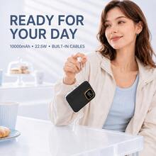 10000mAh Portable Fast Charging Power Bank With Built-In Cables, LED Digital Display, 4-Device Charging Travel Backup Battery - Black - View 4