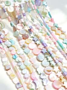 1 Strand Candy Color Sweet Natural Shell Beads Moon Star Heart Shaped Shell Beads Colorful Rice Beads Round Beads DIY Jewelry Making And Decoration Beads For Women Necklace Bracelet Earrings - Candy Colors (Random Assortment) - View 1