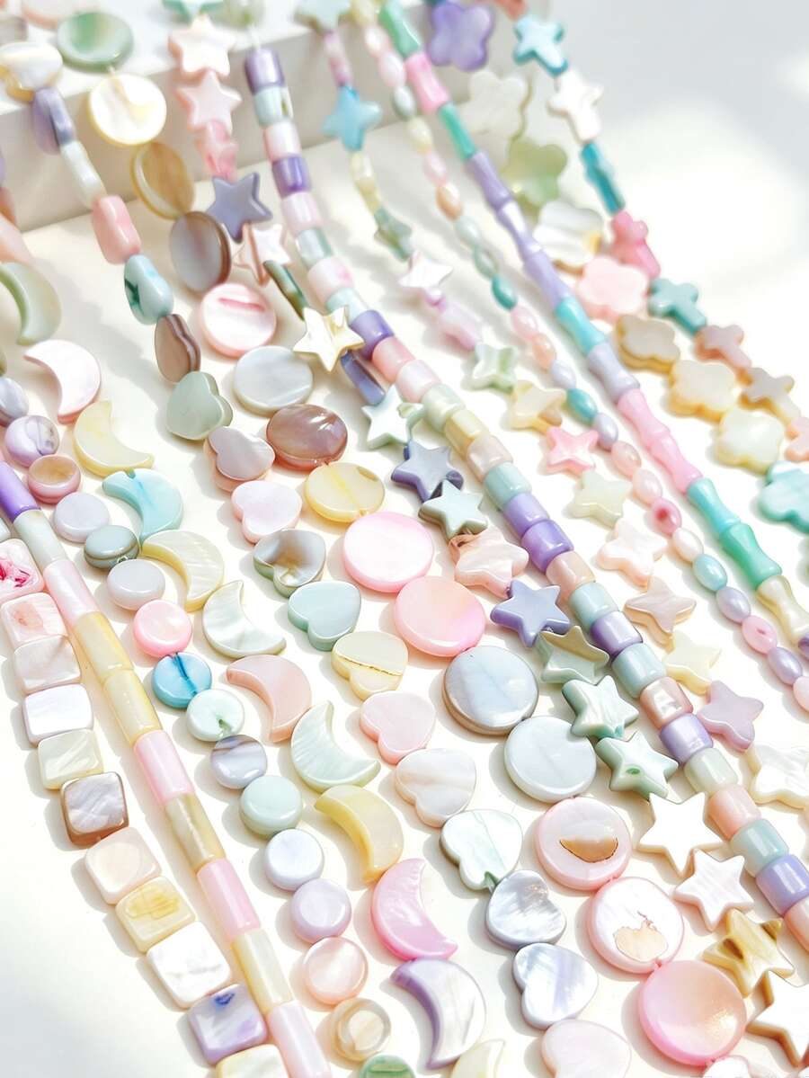 1 Strand Candy Color Sweet Natural Shell Beads Moon Star Heart Shaped Shell Beads Colorful Rice Beads Round Beads DIY Jewelry Making And Decoration Beads For Women Necklace Bracelet Earrings - Candy Colors (Random Assortment) - View 1